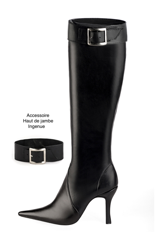 French elegance and refinement for these satin black feminine knee-high boots, 
                available in many subtle leather and colour combinations. Record your foot and leg measurements.
We will adjust this pretty boot with zip to your measurements in height and width.
You can customise your boots with your own materials, colours and heels on the 'My Favourites' page.
To style your boots, accessories are available from the boots page.
For fans of the pointy model, and the tapered leg. 
                Made to measure. Especially suited to thin or thick calves.
                Matching clutches for parties, ceremonies and weddings.   
                You can customize these knee-high boots to perfectly match your tastes or needs, and have a unique model.  
                Choice of leathers, colours, knots and heels. 
                Wide range of materials and shades carefully chosen.  
                Rich collection of flat, low, mid and high heels.  
                Small and large shoe sizes - Florence KOOIJMAN